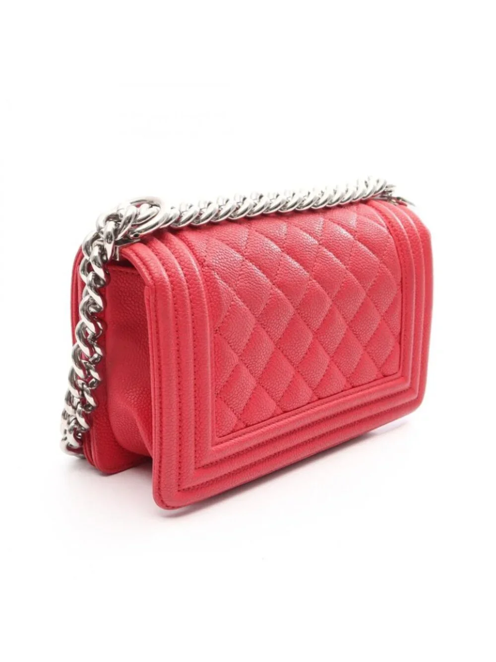 Chanel Shoulder Bag Boy Small Red Caviar Leather Chain
